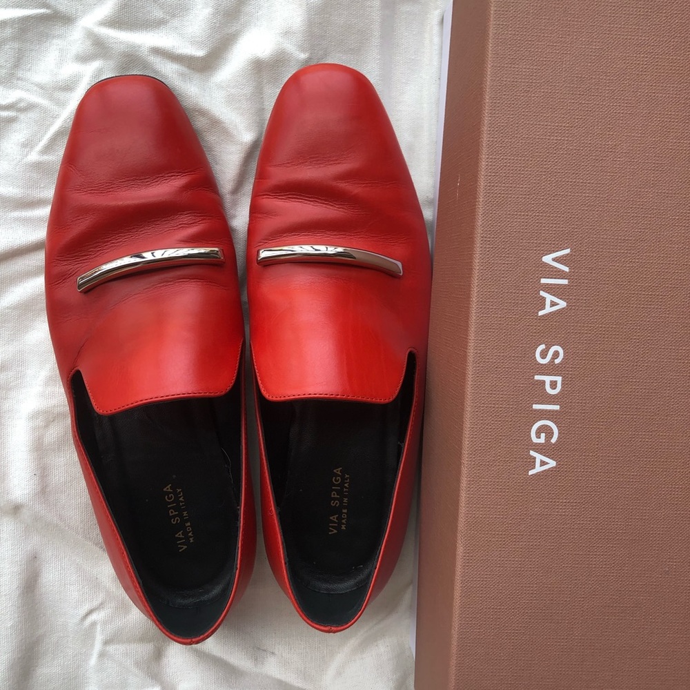 Via Spiga Tallis Cherry Red Leather Flat Loafer